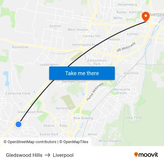 Gledswood Hills to Liverpool map