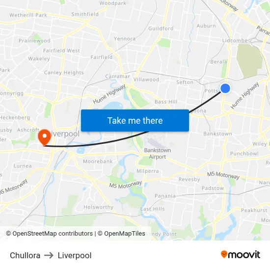 Chullora to Liverpool map