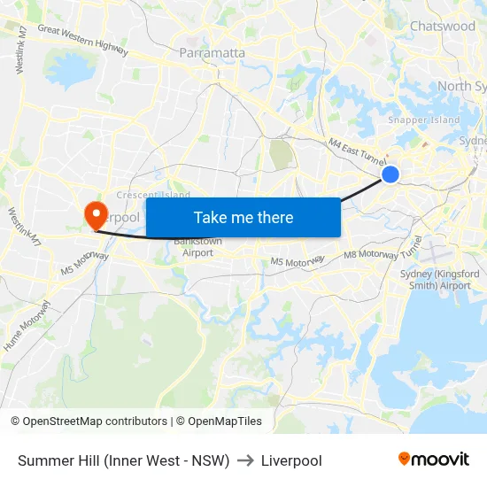 Summer Hill (Inner West - NSW) to Liverpool map
