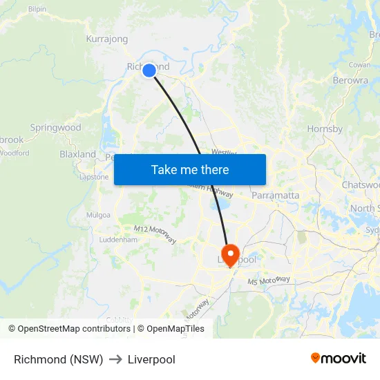 Richmond (NSW) to Liverpool map