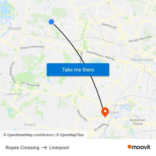 Ropes Crossing to Liverpool map