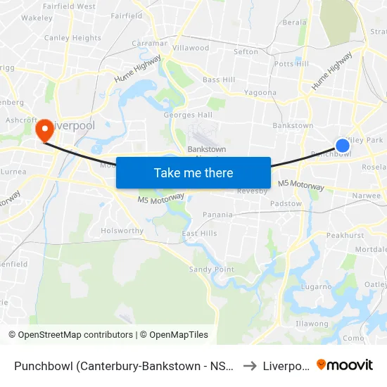 Punchbowl (Canterbury-Bankstown - NSW) to Liverpool map