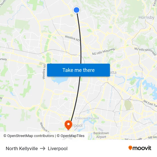 North Kellyville to Liverpool map
