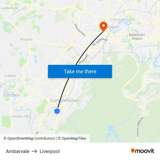 Ambarvale to Liverpool map