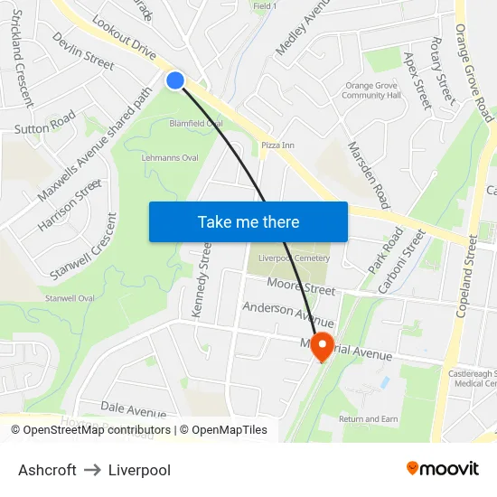 Ashcroft to Liverpool map