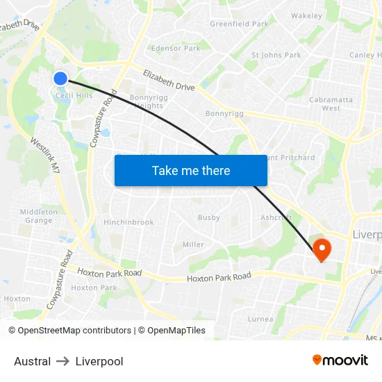 Austral to Liverpool map