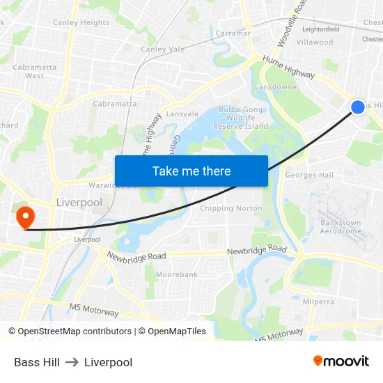 Bass Hill to Liverpool map