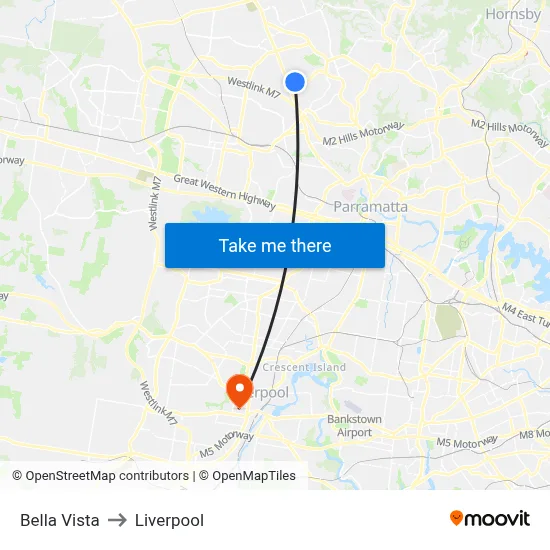Bella Vista to Liverpool map