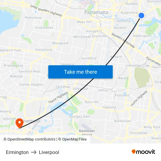 Ermington to Liverpool map