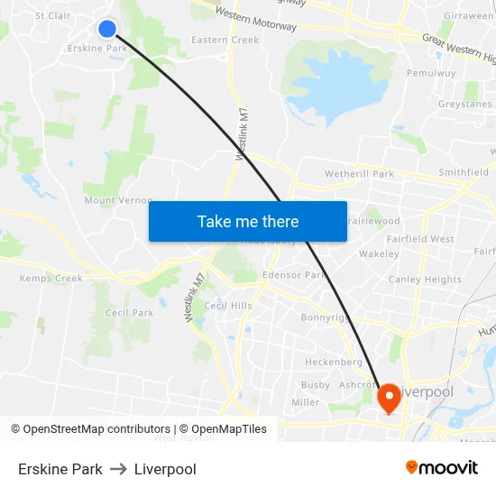 Erskine Park to Liverpool map