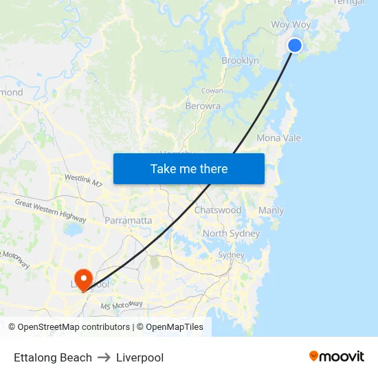 Ettalong Beach to Liverpool map