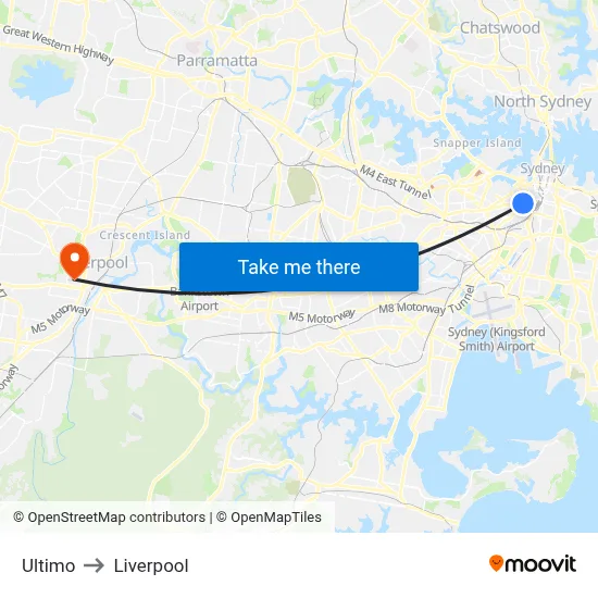 Ultimo to Liverpool map