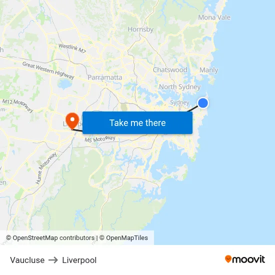 Vaucluse to Liverpool map