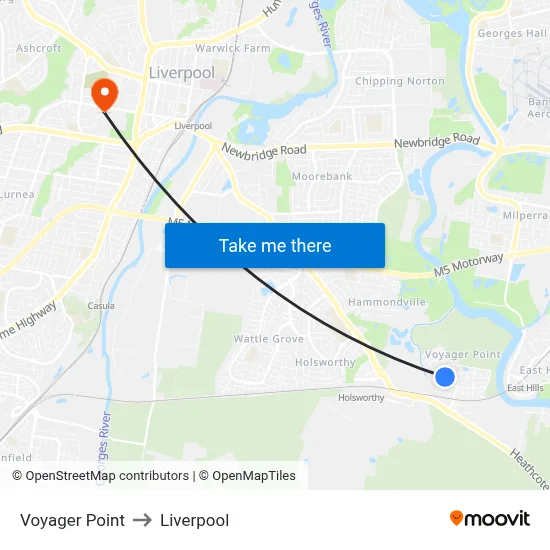 Voyager Point to Liverpool map
