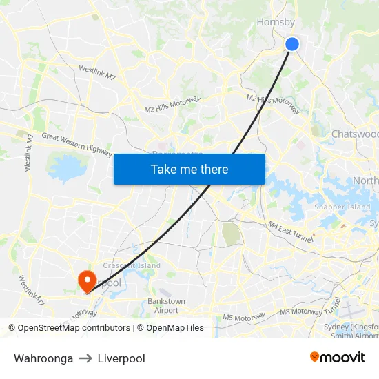 Wahroonga to Liverpool map