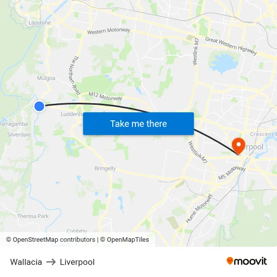Wallacia to Liverpool map
