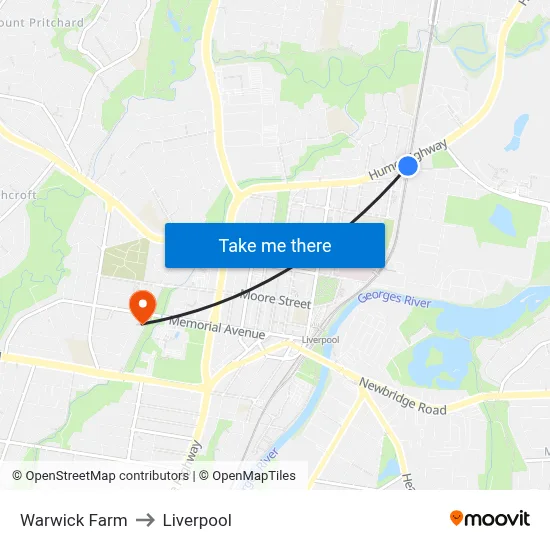 Warwick Farm to Liverpool map