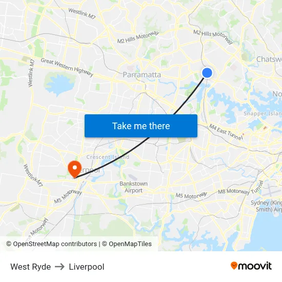 West Ryde to Liverpool map
