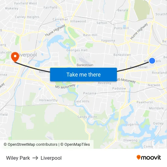 Wiley Park to Liverpool map