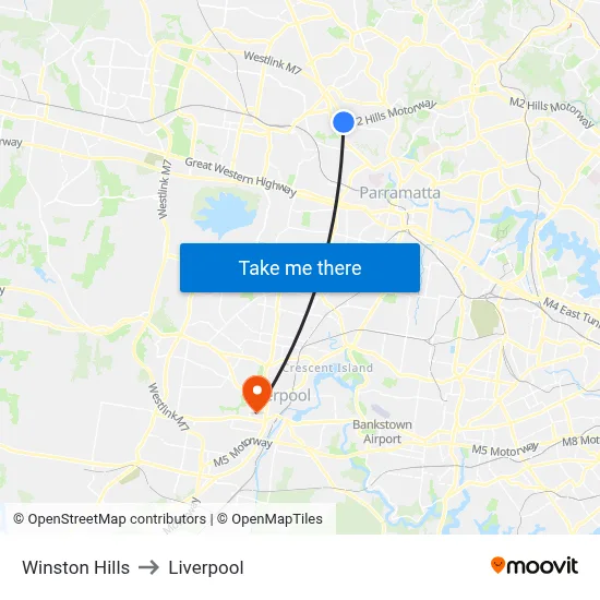 Winston Hills to Liverpool map