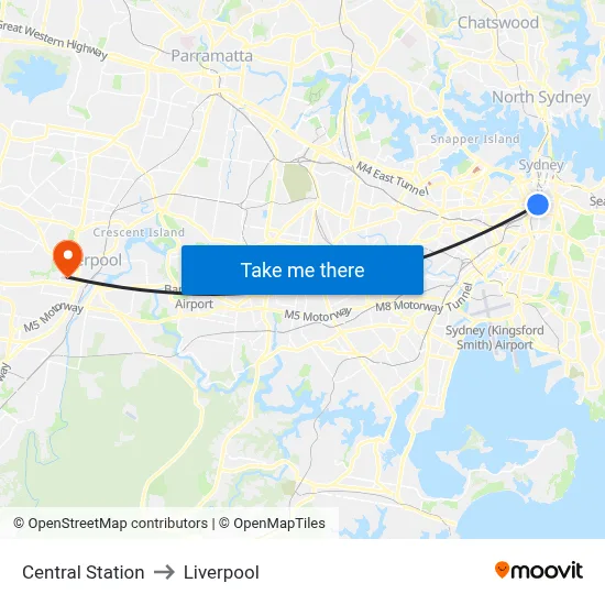 Central Station to Liverpool map
