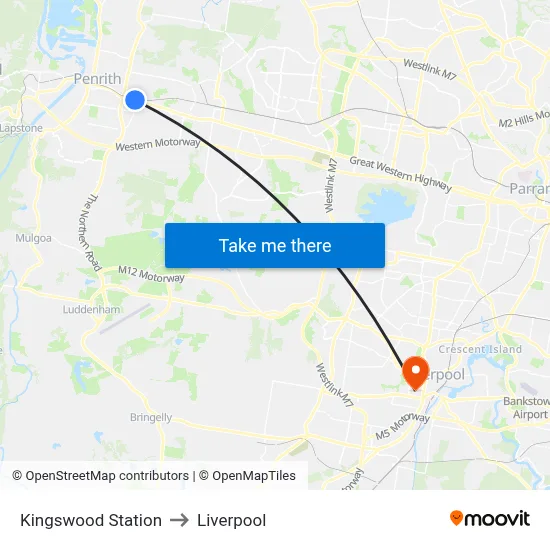 Kingswood Station to Liverpool map