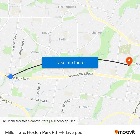 Miller Tafe, Hoxton Park Rd to Liverpool map