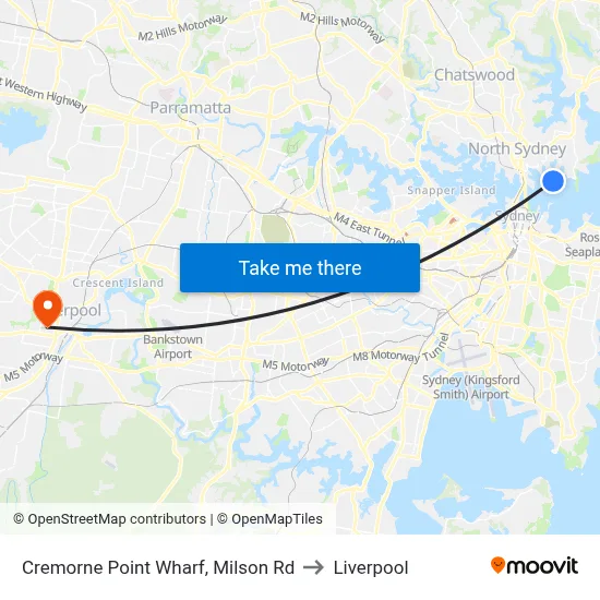 Cremorne Point Wharf, Milson Rd to Liverpool map
