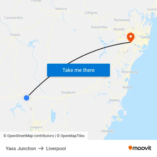 Yass Junction to Liverpool map