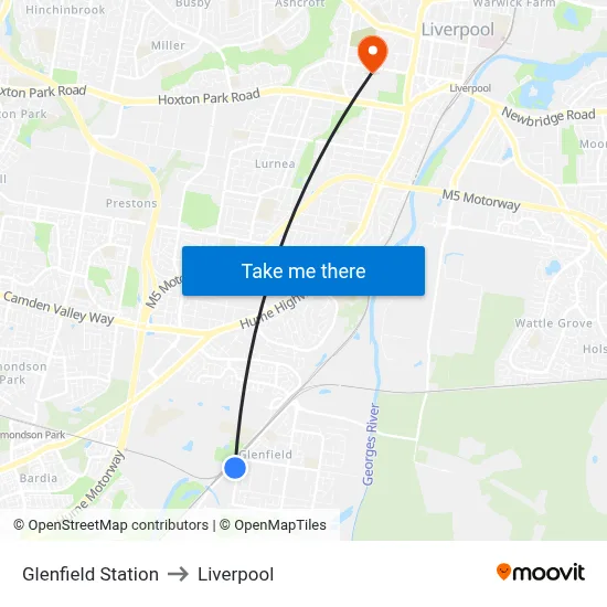 Glenfield Station to Liverpool map
