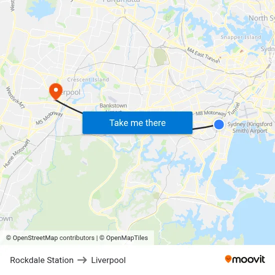 Rockdale Station to Liverpool map