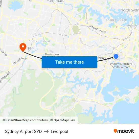 Sydney Airport SYD to Liverpool map