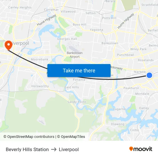 Beverly Hills Station to Liverpool map