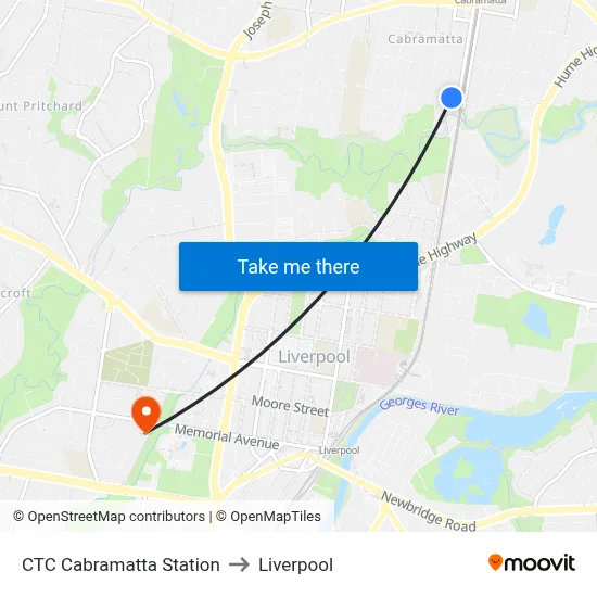 CTC Cabramatta Station to Liverpool map
