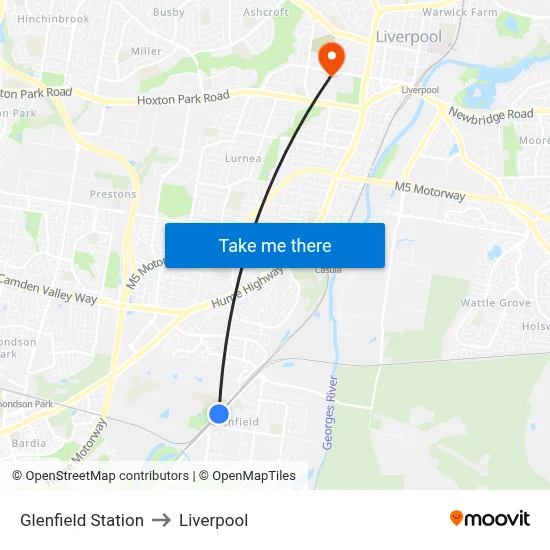 Glenfield Station to Liverpool map