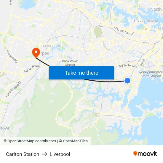 Carlton Station to Liverpool map