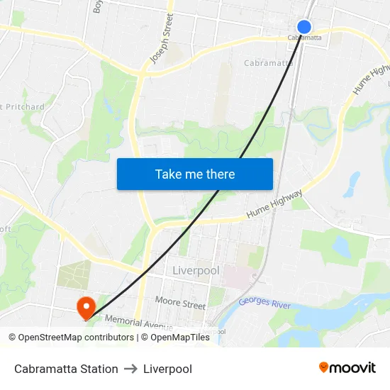 Cabramatta Station to Liverpool map