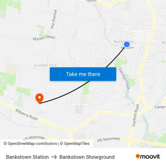 Bankstown Station to Bankstown Showground map