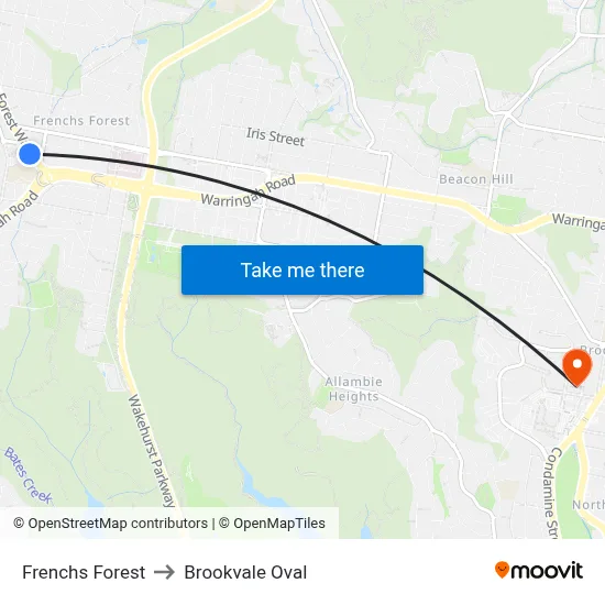 Frenchs Forest to Brookvale Oval map