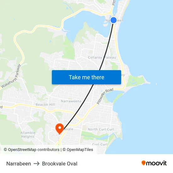 Narrabeen to Brookvale Oval map