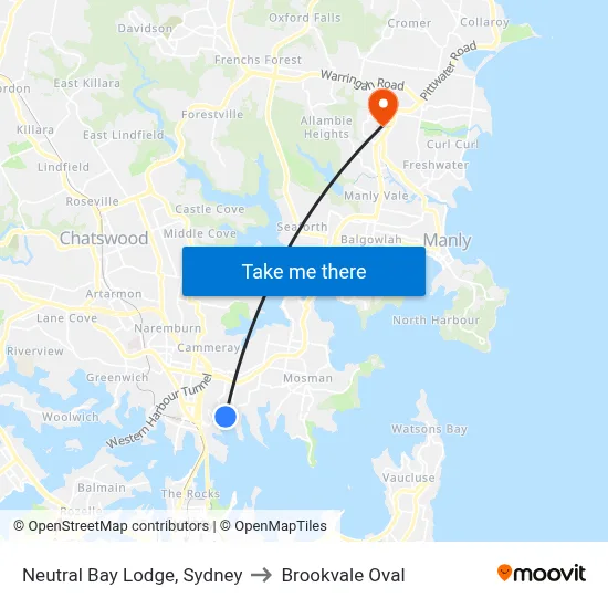 Neutral Bay Lodge, Sydney to Brookvale Oval map