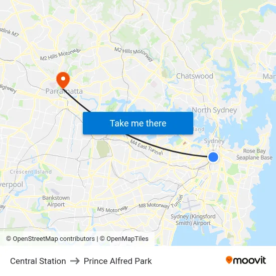 Central Station to Prince Alfred Park map