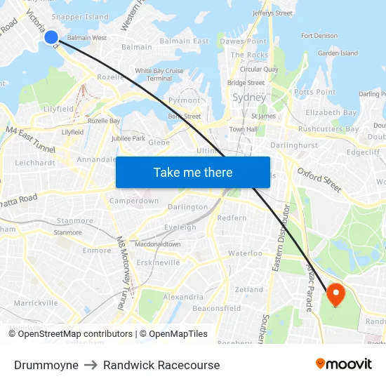 Drummoyne to Randwick Racecourse map