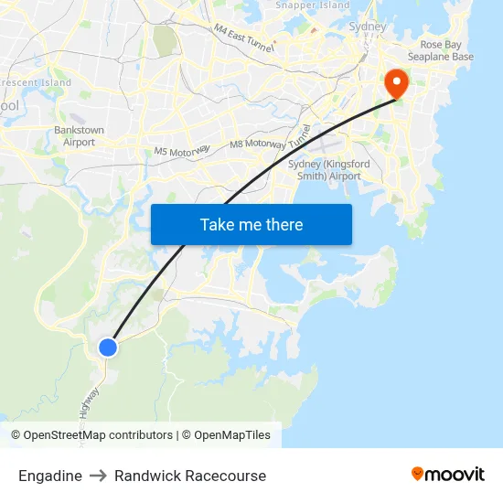 Engadine to Randwick Racecourse map