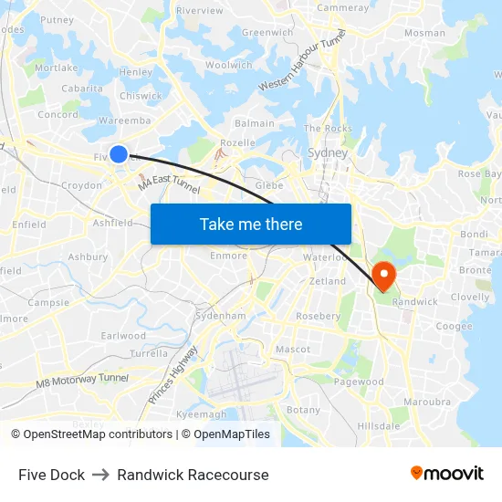 Five Dock to Randwick Racecourse map