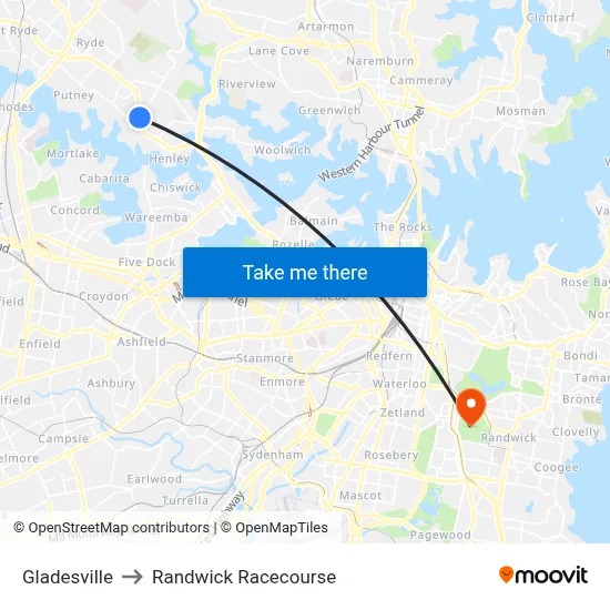 Gladesville to Randwick Racecourse map
