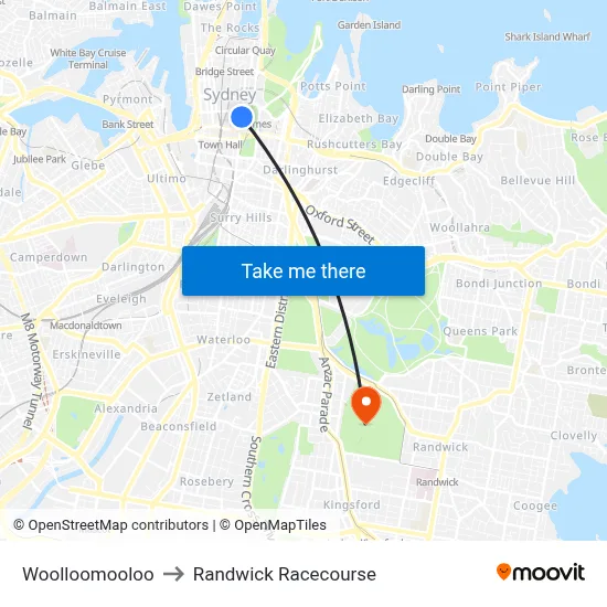 Woolloomooloo to Randwick Racecourse map