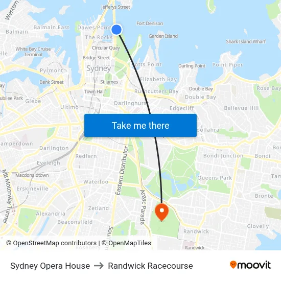 Sydney Opera House to Randwick Racecourse map