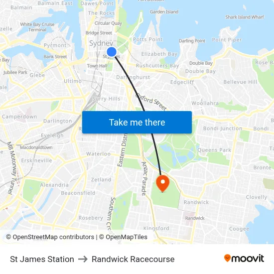 St James Station to Randwick Racecourse map
