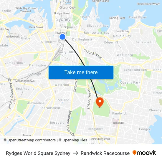 Rydges World Square Sydney to Randwick Racecourse map